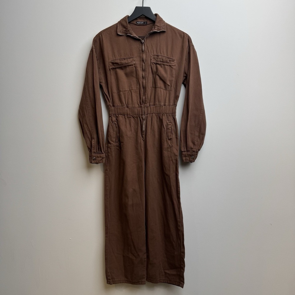 Nastygal Jumpsuit Women's Sz 2 Coverall Terracotta Brown Suit Utility Boilersuit